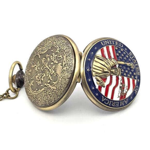 Statue of Liberty Pocket Watch - Patriotic USA Gift, Vintage American Keepsake - Picture 4 of 10